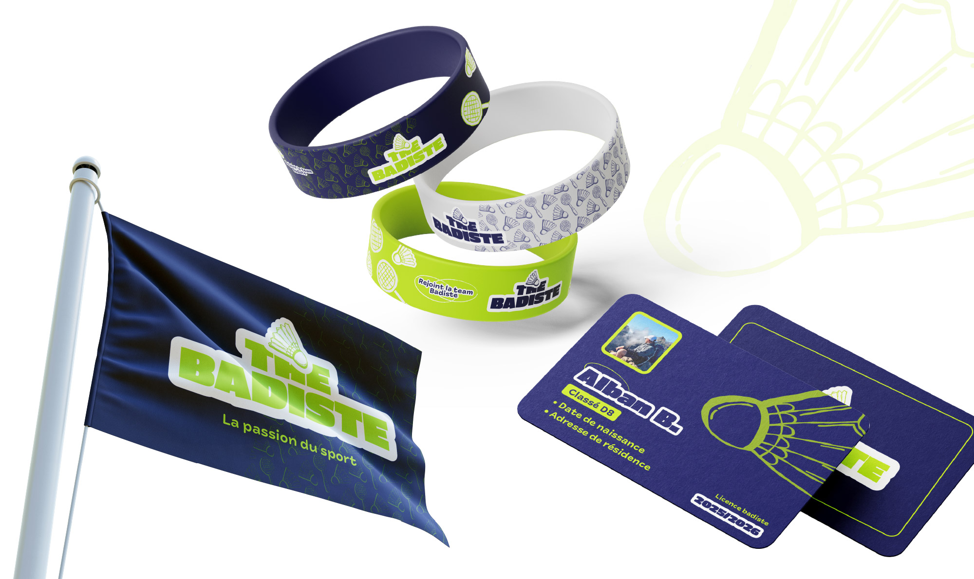 Planche Présentation Goodies de l'identité visuelle "The Badiste