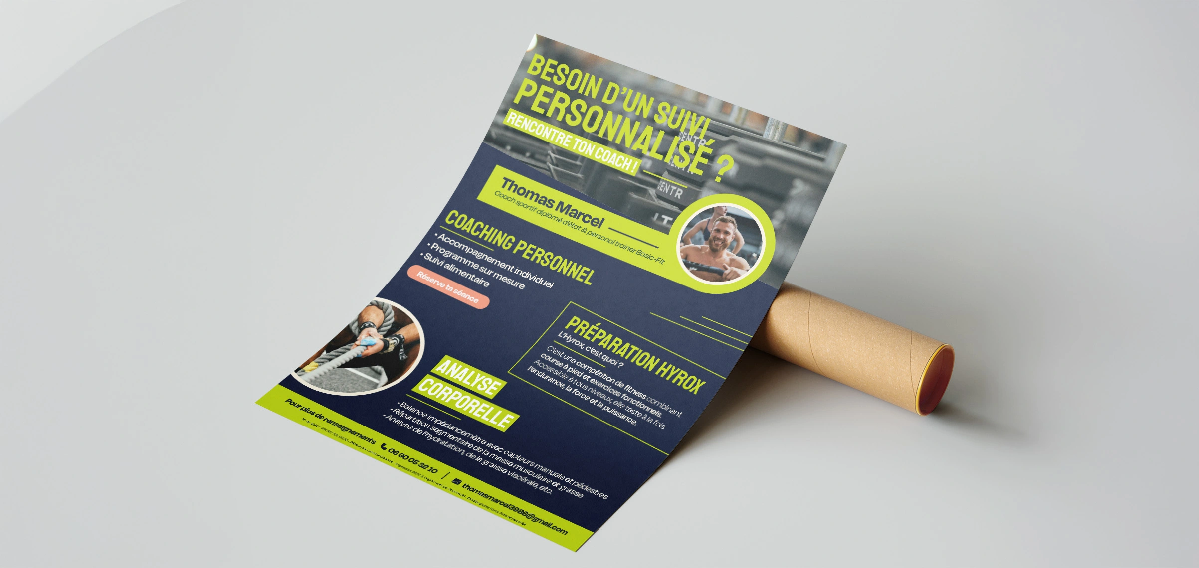 Création d'une affiche promotionnel pour Thomas Marcel, Coach Sportif à Basic-Fit Poitiers