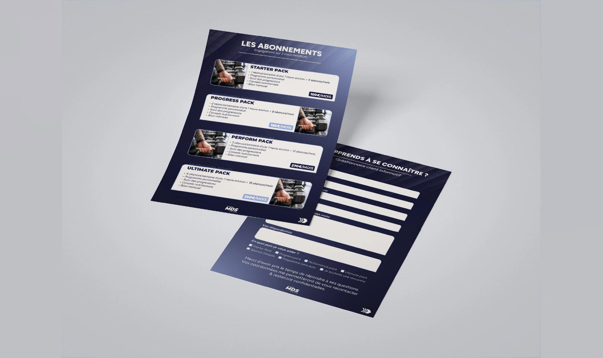 Présentation d'un support imprimé (flyer) réalisé pour un coach sportif à Basic-Fit sur Neuville-de-Poitou