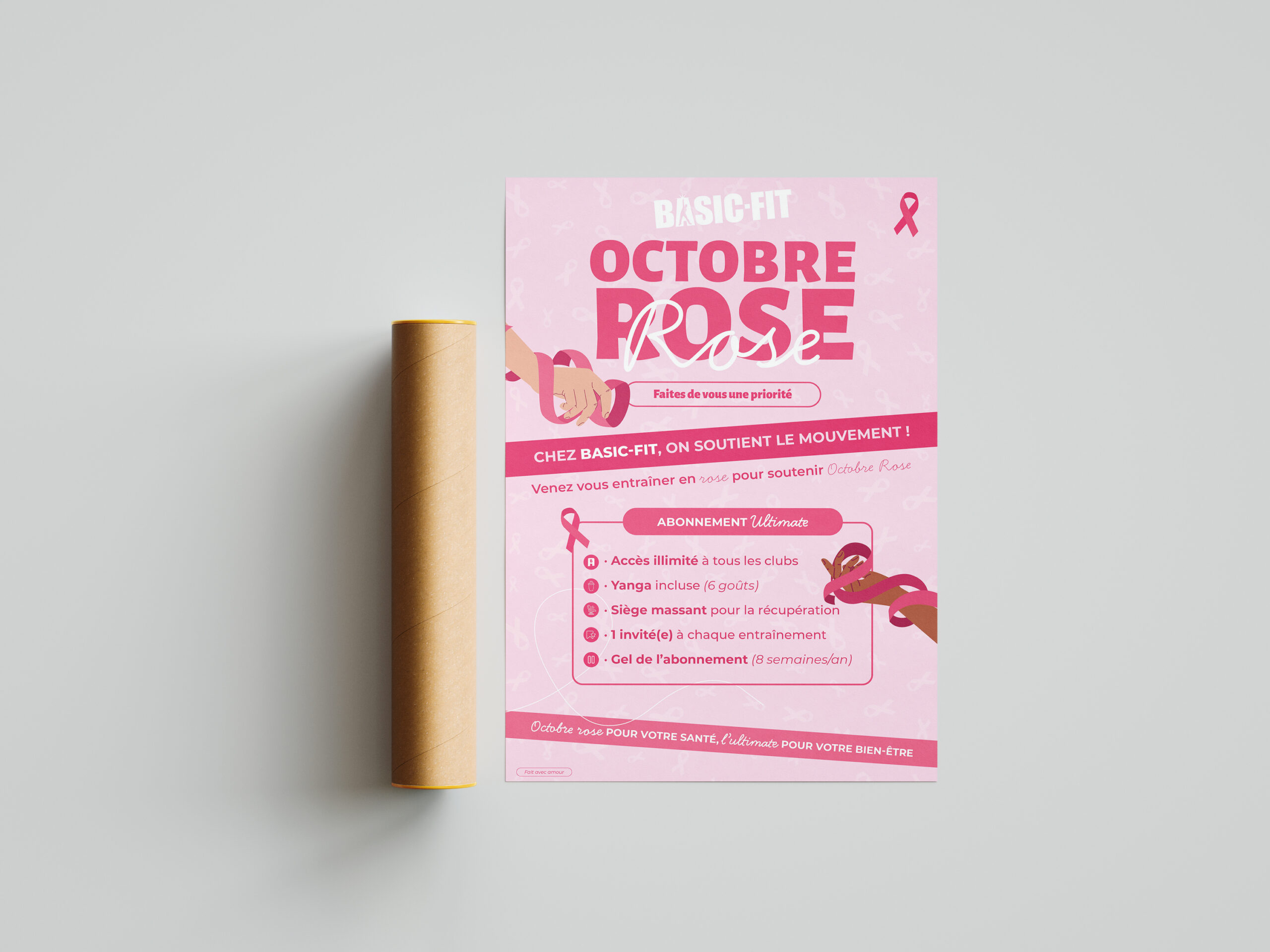 Affiche réalisée dans le cadre d'Octobre Rose pour les salles de Sport Basic-Fit autour de Poitiers
